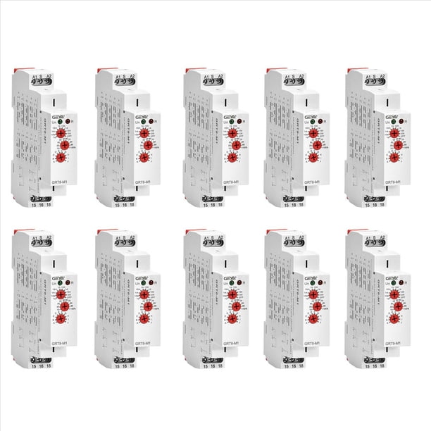 10X GRT8-M1 Encendido Off Time Relay Relay 16A AC / DC12V-240V Multifunción Din Rail Relé de Temporizador Automático