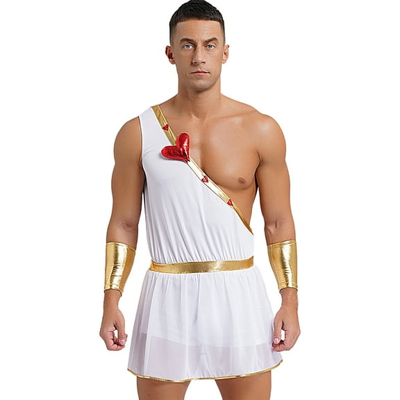 TiaoBug Men's Valentine's Day Costume Halloween Party Cosplay Dress Up Suit One Shoulder Romper White L