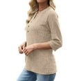 thumbnail image 4 of Womens Knitted Ribbed Thin Sweater, Long Sleeve Pullover for Women Fall Fashion Loose Fit Notch V Neck Sweaters with Buttons, 4 of 6