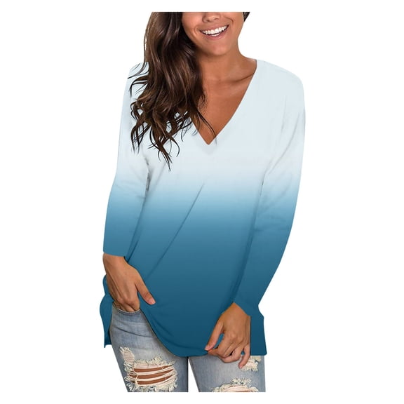 Vedolay Long Sleeve Tops for Women Fashion Cute Casual Workout Tunics Tops Blouses Blue,M