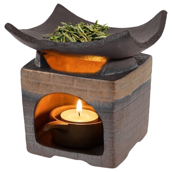 Ceramic Aromatherapy Stove Essential Oil Burner with Deep Bowl Design,Cedar and Zen Herb Burner Candle Melting Herb Purification and Teapot Warmer for Living Room Office