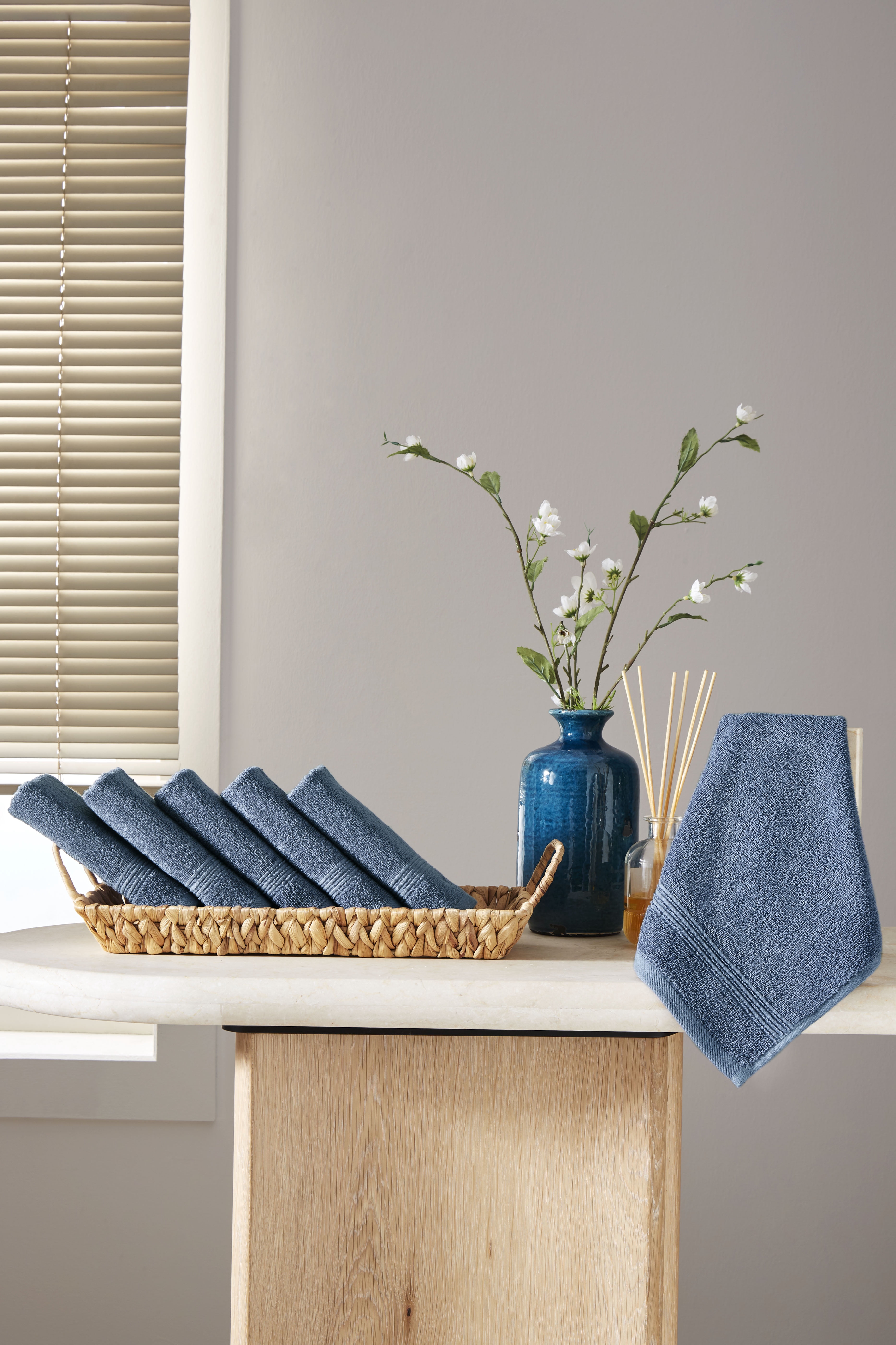 Ozdilek 6-Piece Washcloth Set, 13x13" 100% Turkish Cotton, Lightweight & Quick-Dry, Breathable Face Towels, Soft & Durable Wash Cloths for Daily Use, Gym, Travel, Ocean Blue