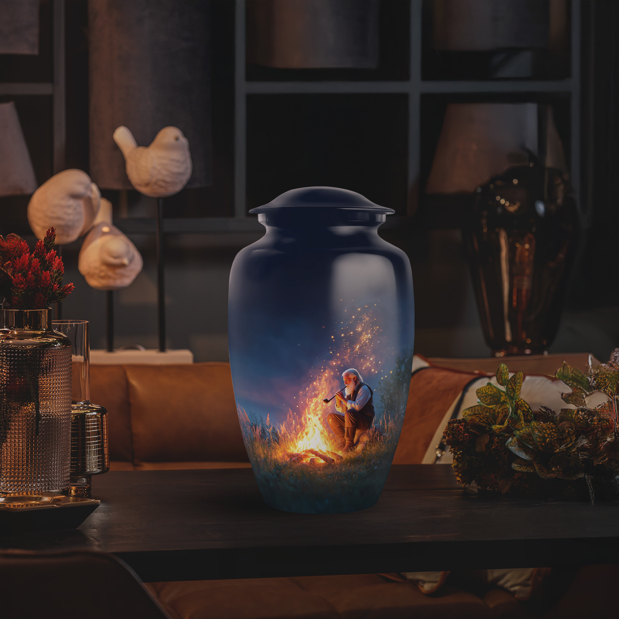 Yatskia Night Campfire Decorative Large Funeral Urns for Human Ashes Adult Mother and Father, Little Cremation Keepsake Urn for Ashes Adult Male, (Classic 10 Inch and 3 Inch)