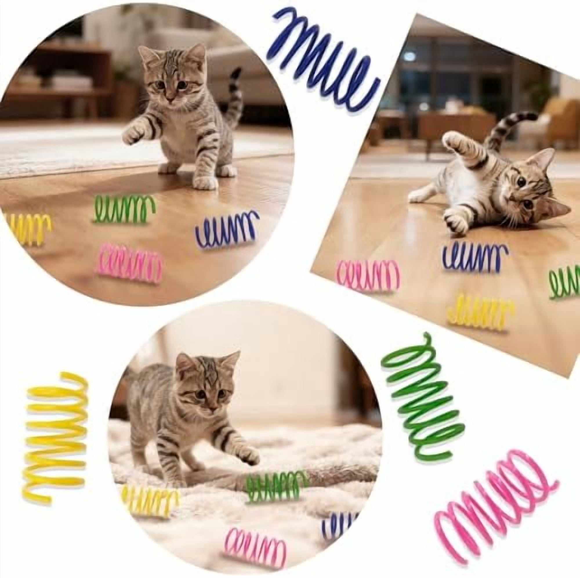 Cat Spring Toys 60 Pack, Interactive Toys for Kittens to Swat, Bite & Hunt, Colorful Durable Plastic Spiral Springs for Indoor Cats