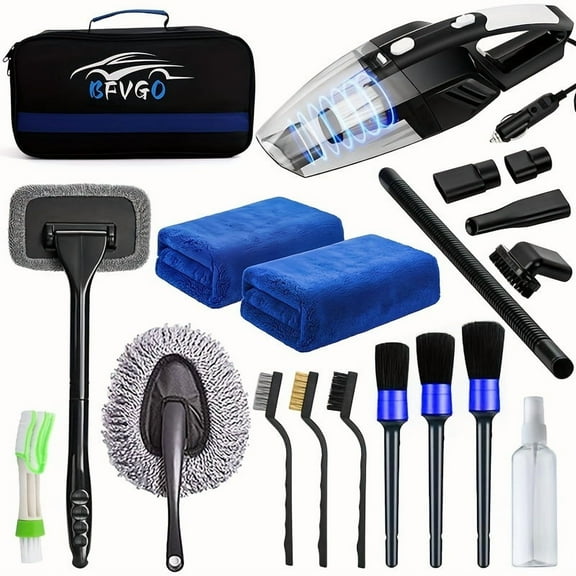 [19pcs Car Cleaning Kit] 19pcs Complete Car Care Tools | Car Cleaning Wash Kit Interior Detailing Cleaner Kit With High Power Handheld Vacuum, Brush Set, Windshield Tool, Duster, Towels