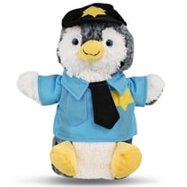 DolliBu Penguin Police Officer Super Soft Plush Hand Puppet Toy - Soft Penguin Cop Stuffed Animal Dress Up with Cute Cop Uniform and Cap Outfit - Soft Plush Penguin Cop Gift- 9 Inches