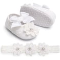 thumbnail image 2 of Baby Girls Mary Jane Flats with Bowknot Flowers Princess Wedding Dress Ballet Shoes Non-Slip Toddler First Walkers Newborn Crib Shoes, 2 of 7