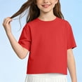 thumbnail image 5 of Girls' T-shirts Short Sleeve Crew Neck Loose Cotton Tshirts Kids Casual Summer Basic Layer Tees Solid Color (2-3 Years, Red), 5 of 6