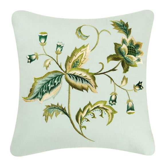 Amelia Blue Embroidered Pillow, 17" x 17"