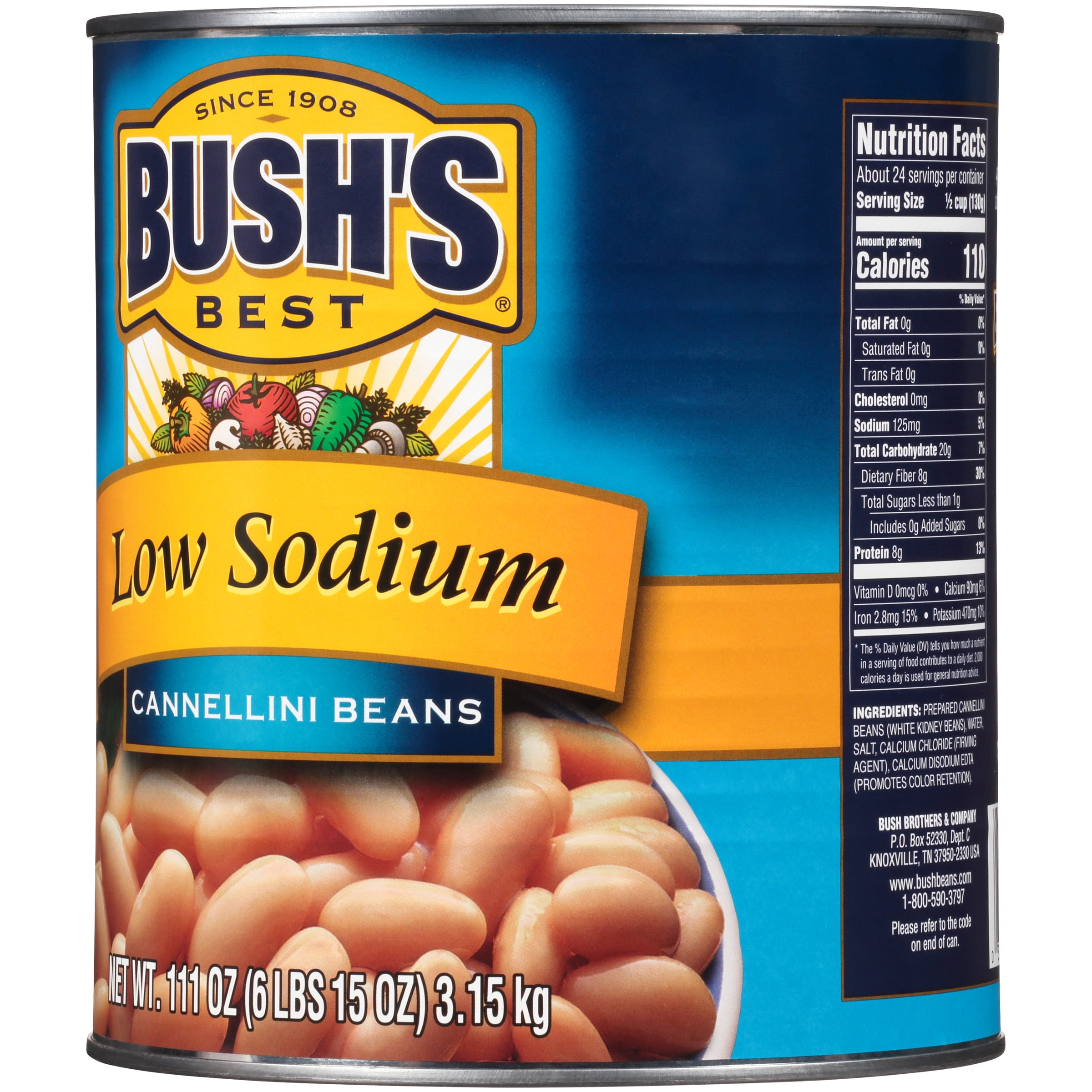 Bush's Low Sodium Cannellini Beans, Canned White Kidney Beans, 111 oz Can