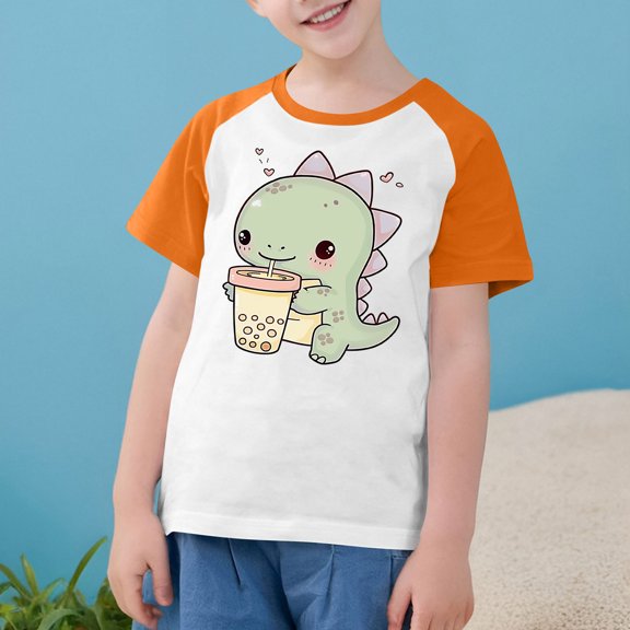 Amidoa Girls Short Sleeve Graphic Tees Cute Crewneck T-shirt Casual Casual Summer Top Orange,9 Years