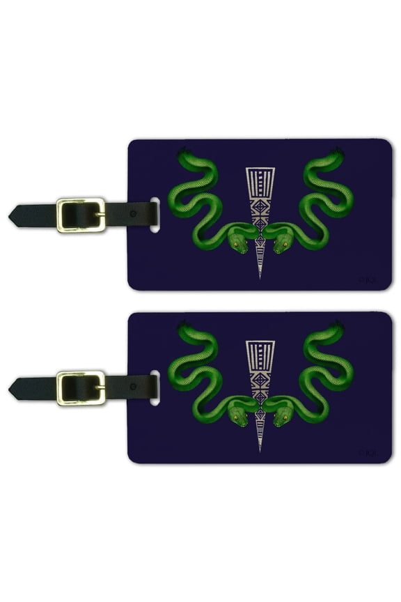 Aztec Double Green Snakes Luggage ID Tags Suitcase Carry-On Cards - Set of 2