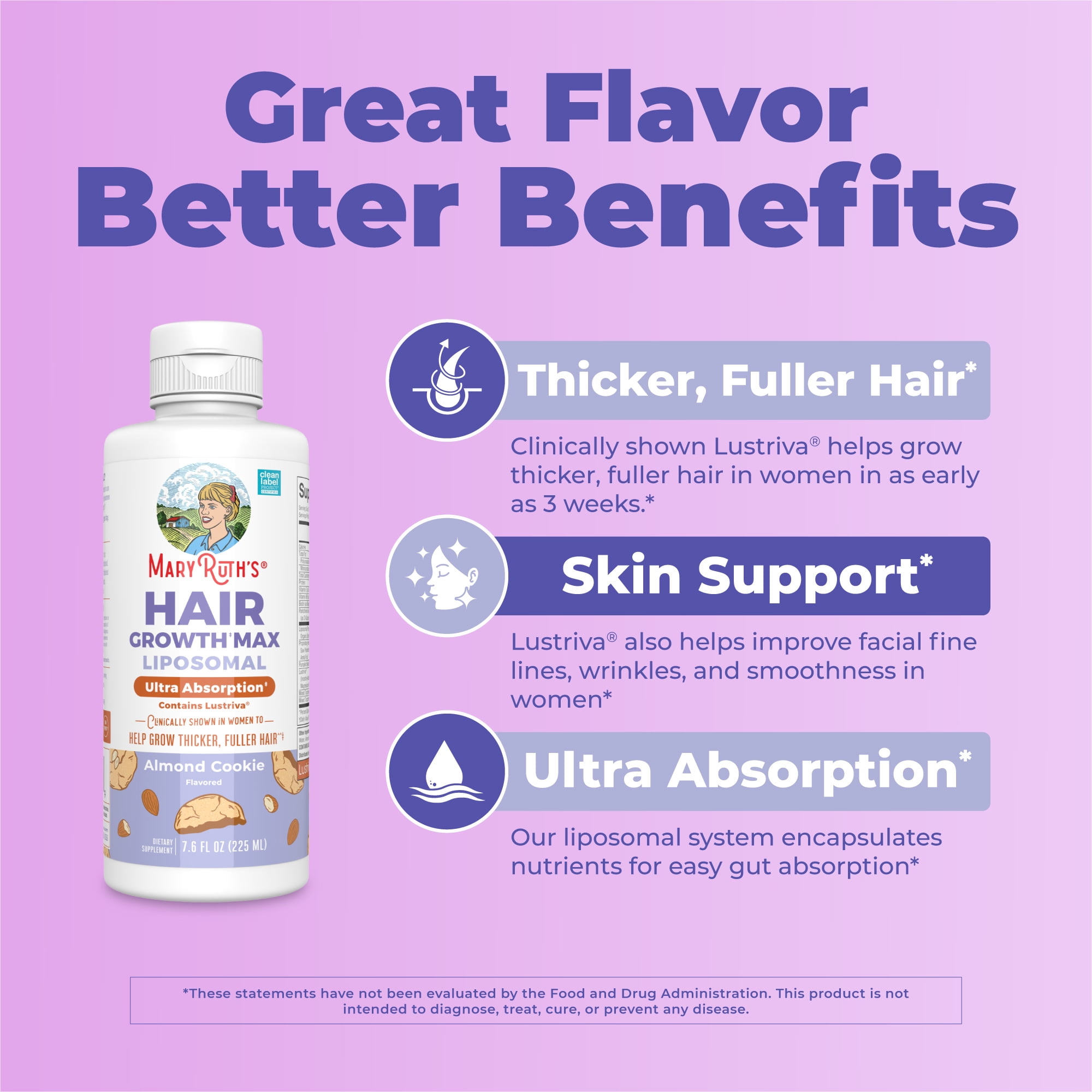 MaryRuth's Hair Growth Max Liposomal, Ultra Absorption, Contains Lustriva, 7.6 fl oz, Almond Cookie