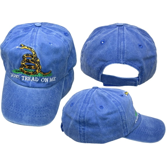 Gadsden Don't Tread On Me Faded Blue Washed Embroidered Baseball Hat Cap (RUF)