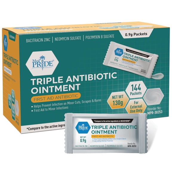 MEDPRIDE 0.9g Triple Antibiotic Ointment First Aid Antibiotic Cream for Wound Care, 144 Pack