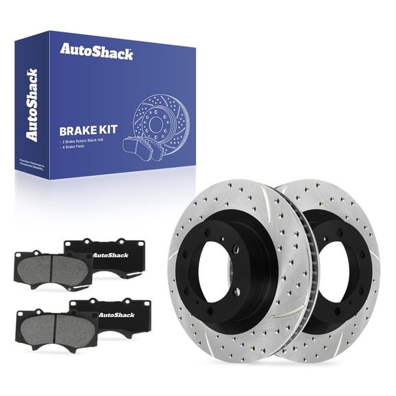 AutoShack Front Drilled & Slotted Brake Rotors Ceramic Brake Pads | Replacement for 2010-2024 Toyota 4Runner 2010-2023 Lexus GX460 4.0L V6 4WD AWD RWD | E-Coated | 6-PC Brake Kit | ShadowGuard