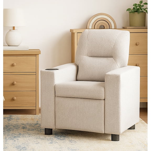 Olive & Opie Oakley Kids/Toddler Recliner Chair - Push Back Lounge Sofa for Boys & Girls Age 3 , Greige
