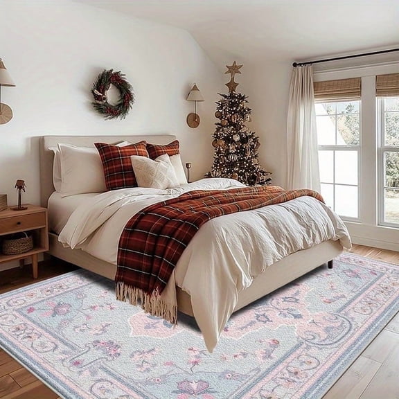 1PC Pastel Floral Pattern Area Carpet Local Carpet, Lightweight Washable Easy-to-Tidy Carpet Mat Festival Gift, Suitable for Bedroom, Living Room, Dining Room, Office, Balcony, Room Accessones