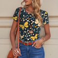 thumbnail image 6 of KLL Women 's Crew Neck Bodysuit Jumpsuits Flowers Butterfly Print Short onesies Stretch T Shirts, 6 of 7