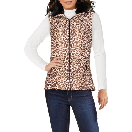 Calvin Klein Womens Faux Fur Trim Quilted Vest