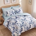 thumbnail image 2 of Regency Heights 9-Piece Queen Size Seersucker Comforter Set with Sheets, Textured Botanical Print Bed in a Bag, Blue Reversible Bedding Comforter Set with Flat Sheet, Fitted Sheet with Side Pocket, 2 of 10