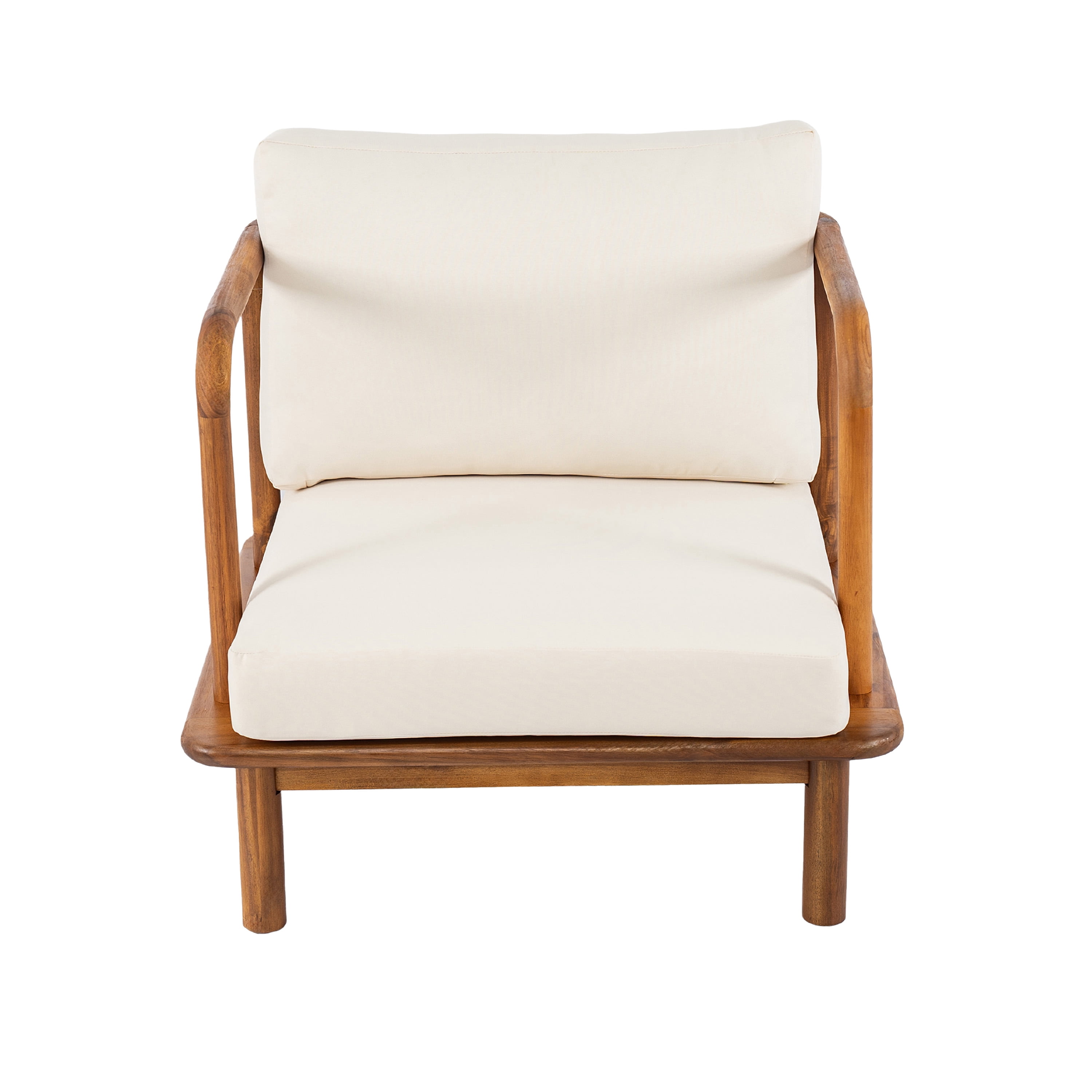 Mintazer Curved Arm Outdoor Accent Chair, Patio Lounge Chair with Water-Resistant Beige Cushioned, Natural