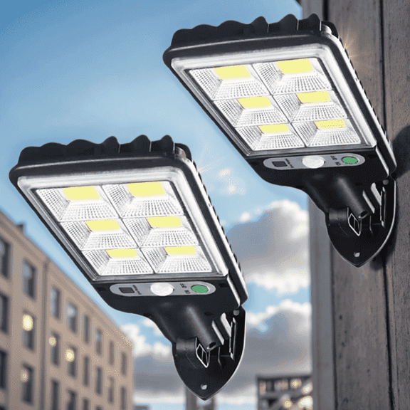 Qoosea 2 Pack Solar Street Lights Outdoor LED Motion Sensor Flood Light, Waterproof Solar Powered Security Lights Dusk to Dawn Wall Lamp for Yard, Garden, Patio, Gate, Path, Street