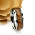 thumbnail image 3 of Men's Women's Tungsten Wedding Band Engagement Ring 8mm Hawaiian Koa with Black Plated Wave Design Inlay Domed Ring, 3 of 4