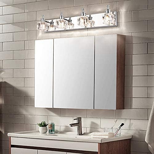 PRESDE Bathroom Vanity Light Fixtures Over Mirror Modern LED 4 Lights Chrome Bat