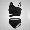thumbnail image 6 of Ruyang Girls Solid Bikini Swimsuit One Wide Strap Cutout Waist Tops and Trunks Bathing Suit Summer Quick Dry Pool Swim Outfits, 6 of 8