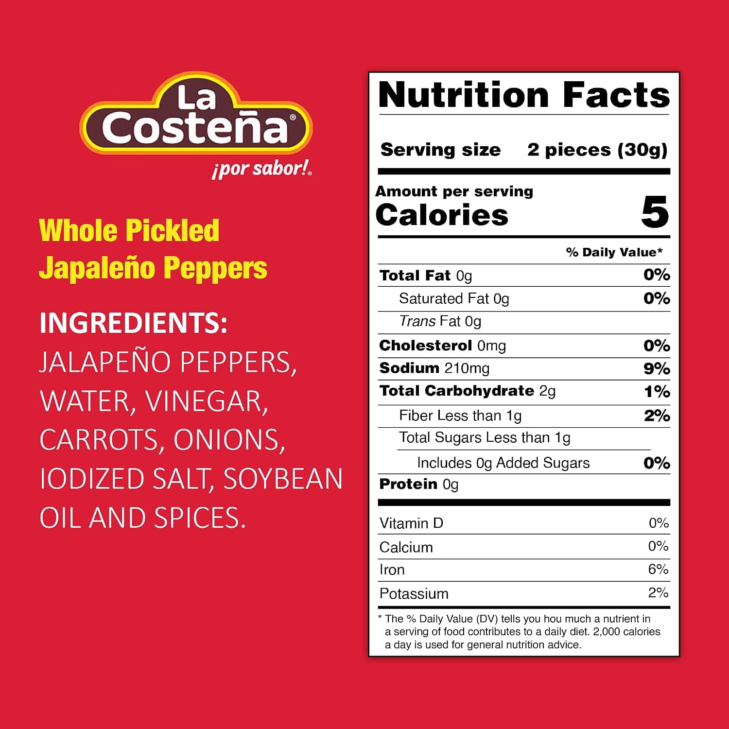(6 pack) La Costeña Pickled Whole Jalapeno Peppers, 25.9 oz