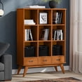 thumbnail image 3 of Simpli Home Draper 42 inch Wide Solid Hardwood Mid-Century Storage Bookcase in Teak Brown, 3 of 12