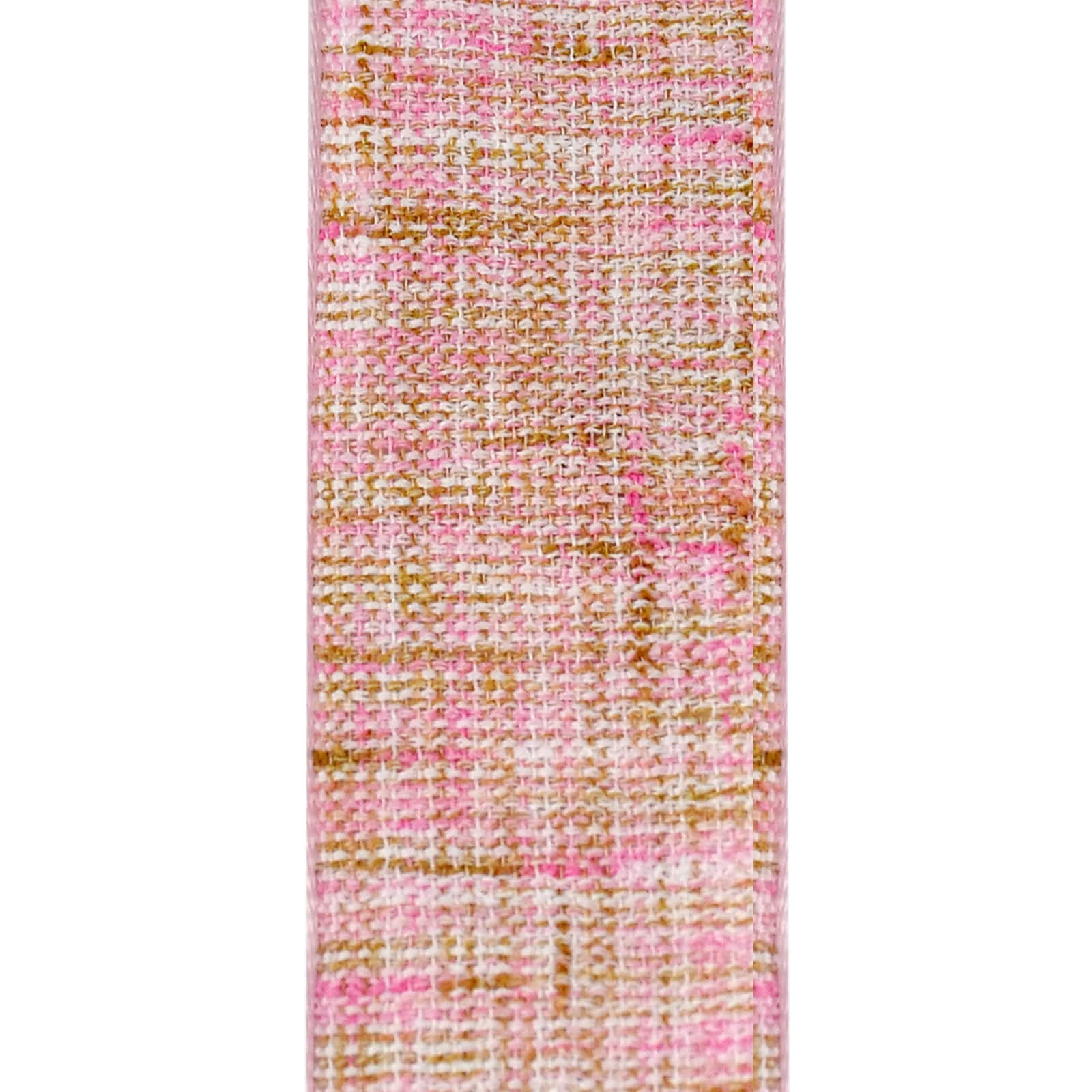 1.5" x 3yd Faux Cotton Wired Ribbon Rolls by Celebrate It – Pink and Gold Woven Decorative Ribbon for Crafts - Gift Wrapping - Apparel & Holiday Decor