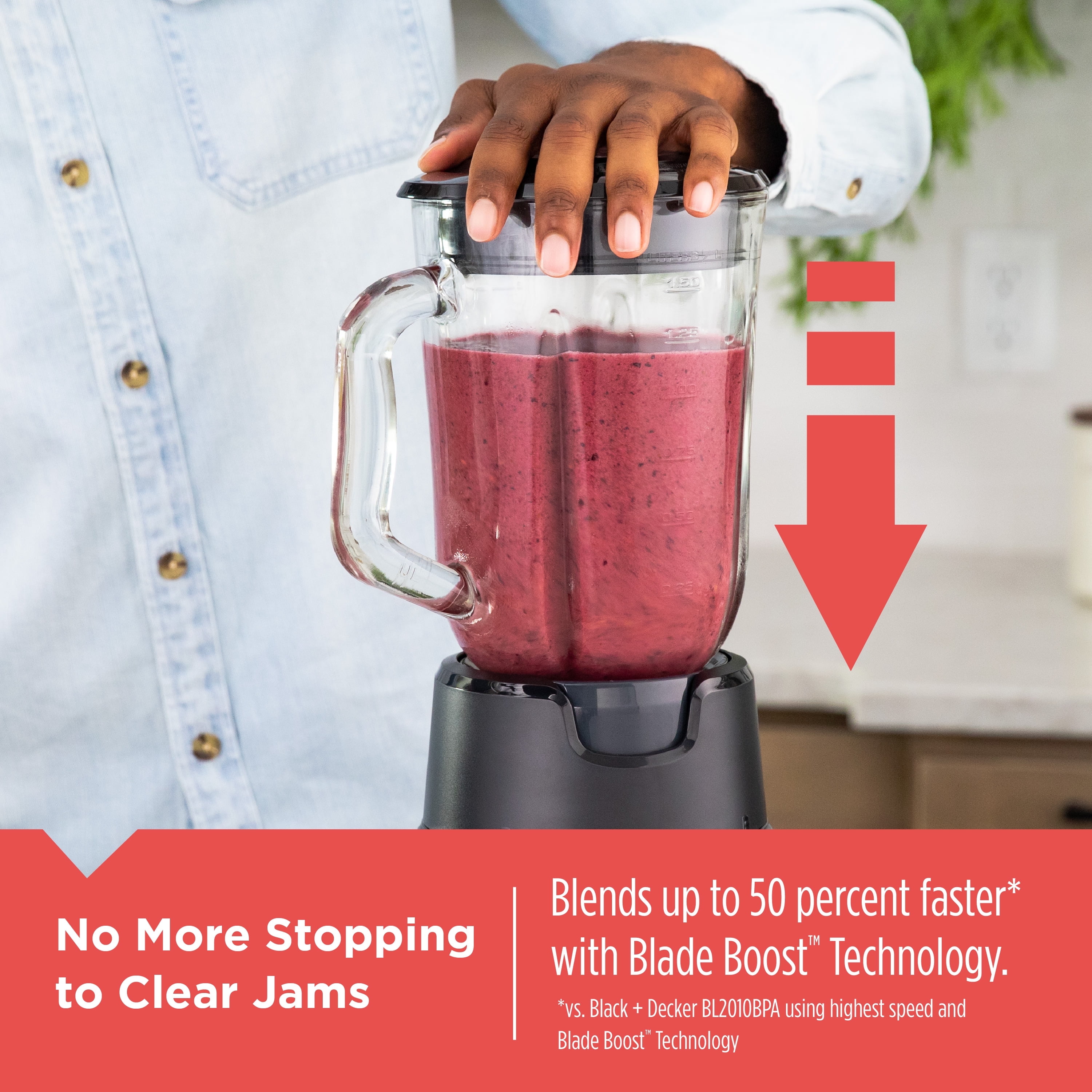Open Box BLACK + DECKER Performance Helix™ Blender, 800 Watts, 48 Oz (6-cup) Perfect Pour Glass Blending Jar, Black & Gray, BL1600BG-1