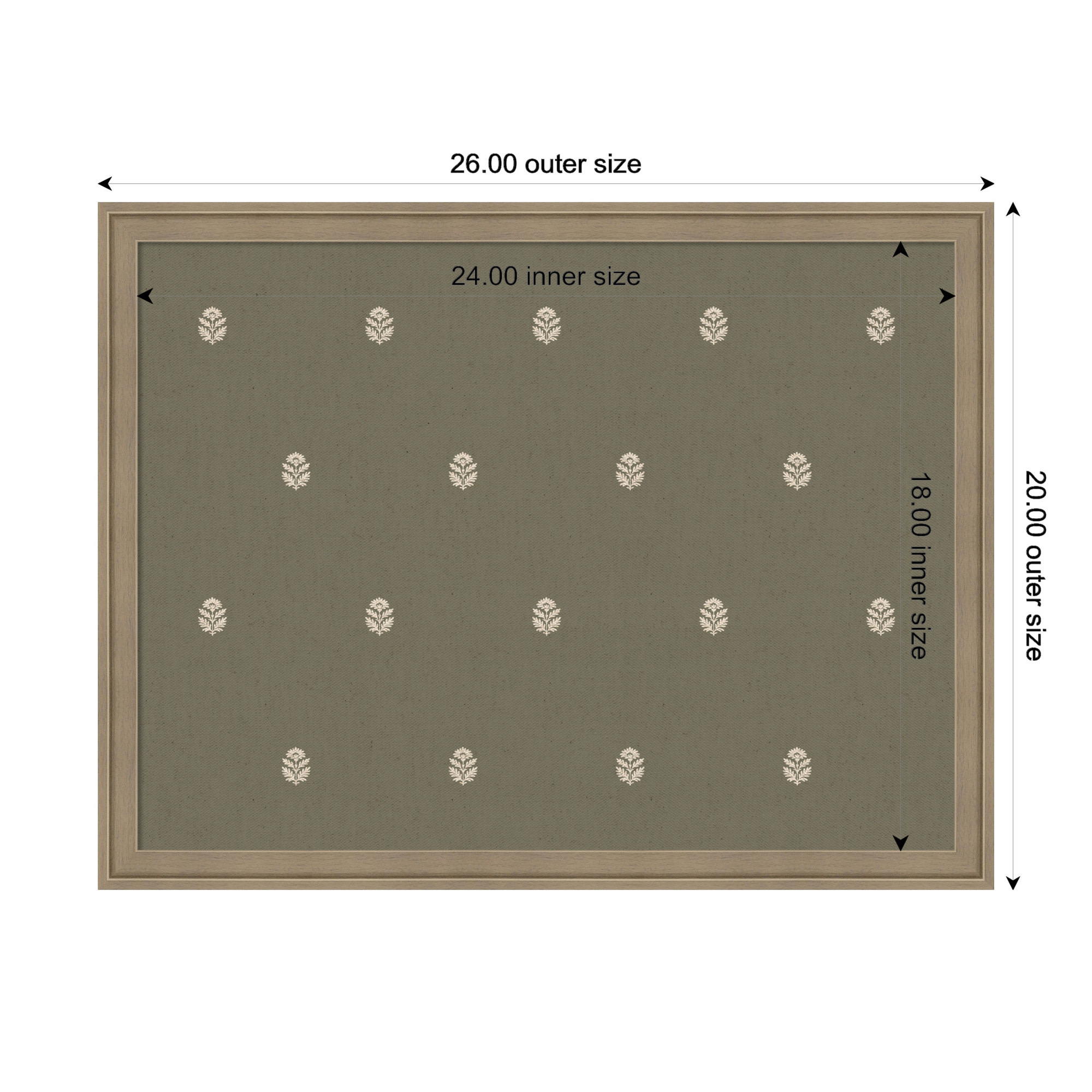 Kate and Laurel Framed Fabric Pinboard 26 x 20, Green Botanical Block Print Printed Linen Classic Bulletin Board for Use as a Vision Board or Wall Organization, Florence Light Brown Frame