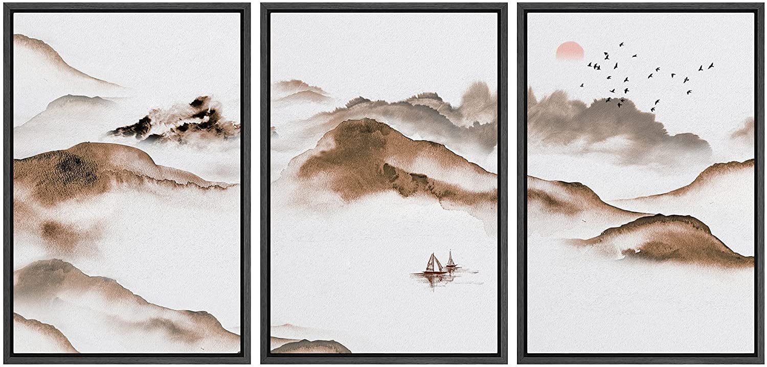 IDEA4WALL Framed Canvas Print Wall Art Set Pastel Watercolor Foggy ...