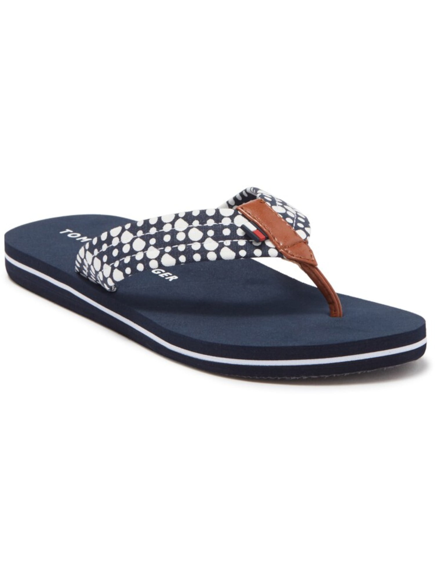 TOMMY HILFIGER Womens Navy Polka Dot Comfort Chaise Round Toe Wedge ...