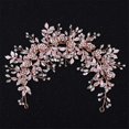 thumbnail image 5 of Diadema nupcial Ifeng con hojas y flores, tiara de cristal, corona para boda, accesorio para el cabello para mujeres y niñas (oro rosa), 5 of 5