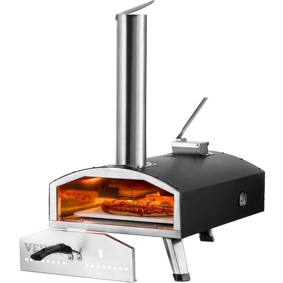 Portable Outdoor Oven, Pizza Oven, Pellet & Chips & Charcoal Tri-Fuel, Iron Spray Pizza Grill, Includes Pizza Stone, Waterproof Cover, Shovel, Ideal for Camping & Backyard, Black