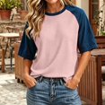 thumbnail image 6 of Dresfit Womens Tops Denim Short Sleeve Crewneck Shirts 2026 Summer Waffle Knit Outdoor T Shirt Color Block Plus Size Ralgan Baseball Shirt 2XL, 6 of 7