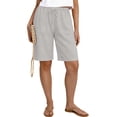 thumbnail image 2 of Cagogo Women Casual Elastic Waist Bermuda Shorts Solid Loose Flowy Summer Beach Vacation Short Pants, Gray 2XL, 2 of 6