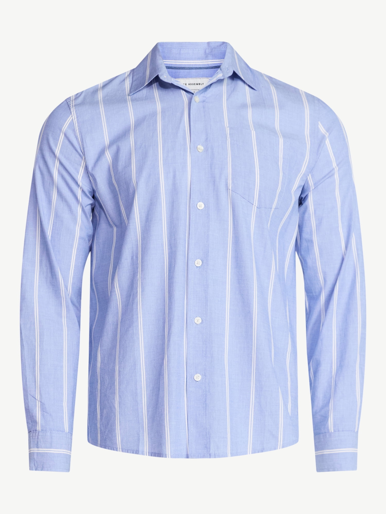 Free Assembly Men's Cotton Poplin Button Front Shirt with Long Sleeves, Sizes S-3XL