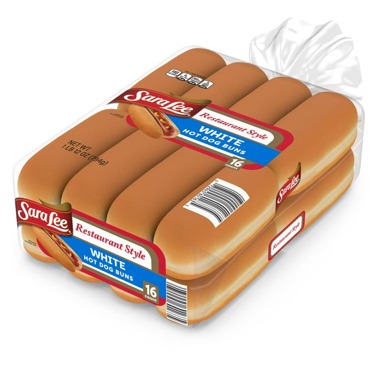 Sara Lee Restaurant Style Hot Dog Buns, 16 count, White Hot Dog Buns, 28 oz  Bag