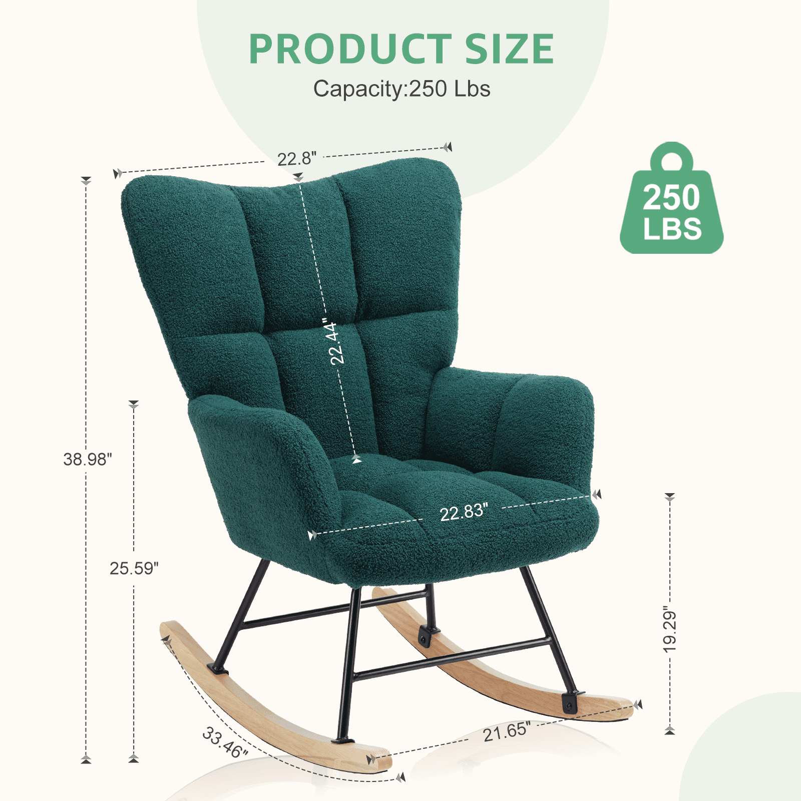 MAYEERTY Upholstered Rocking with High Backrest, Modern Accent Reading Chair for Living Room, Bedroom, Green