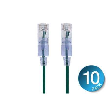 UPC: 0889028044452 | Monoprice Cat6A Ethernet Patch Cable- 1 feet- Green | Snagless RJ45 550Mhz UTP Pure Bare Copper Wire 10G 30AWG 10-Pack – SlimRun Series