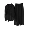 thumbnail image 2 of Women'S 2 Pieces Cotton Linen Loungewear Button Down Shirt and Wide-Leg Pants Set, 2 of 4