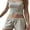 Creamy-white, variant on Women Y2k 2 Piece Pajama Set Striped Print Crop Camisole and Elastic Shorts Set Loungewear Sleepwear