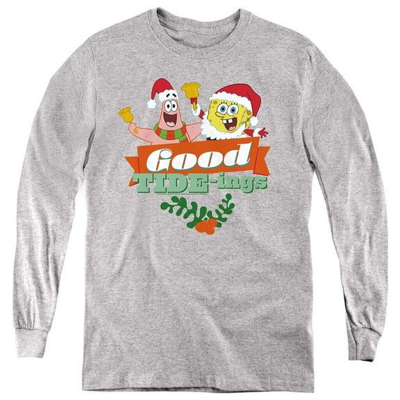 Spongebob Squarepants Santa And Patrick, Christmas Good Tide-Ings Kids Long Sleeve T-Shirt for Youth Boys and Girls