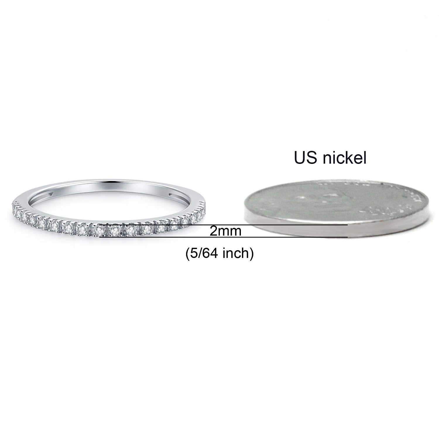 Sz 10.0 Solid 10K White Gold Diamond 2MM Half Eternity Stackable Wedding Anniversary Band Ring