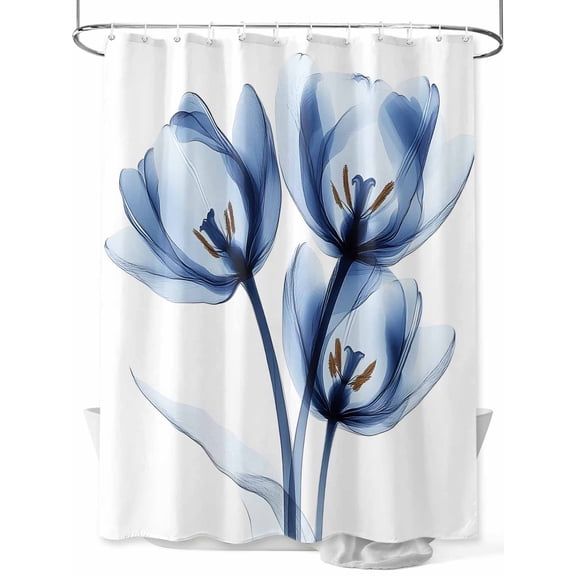 Fsddascl Blue Flowers Shower Curtain Set - Standard 72" x 72" Washable Bathtub Curtain with 12 Hooks, Botanical Ombre Tulip Floral Minimalistg Waterproof Fabric Stall Shower Curtains for Bathroom